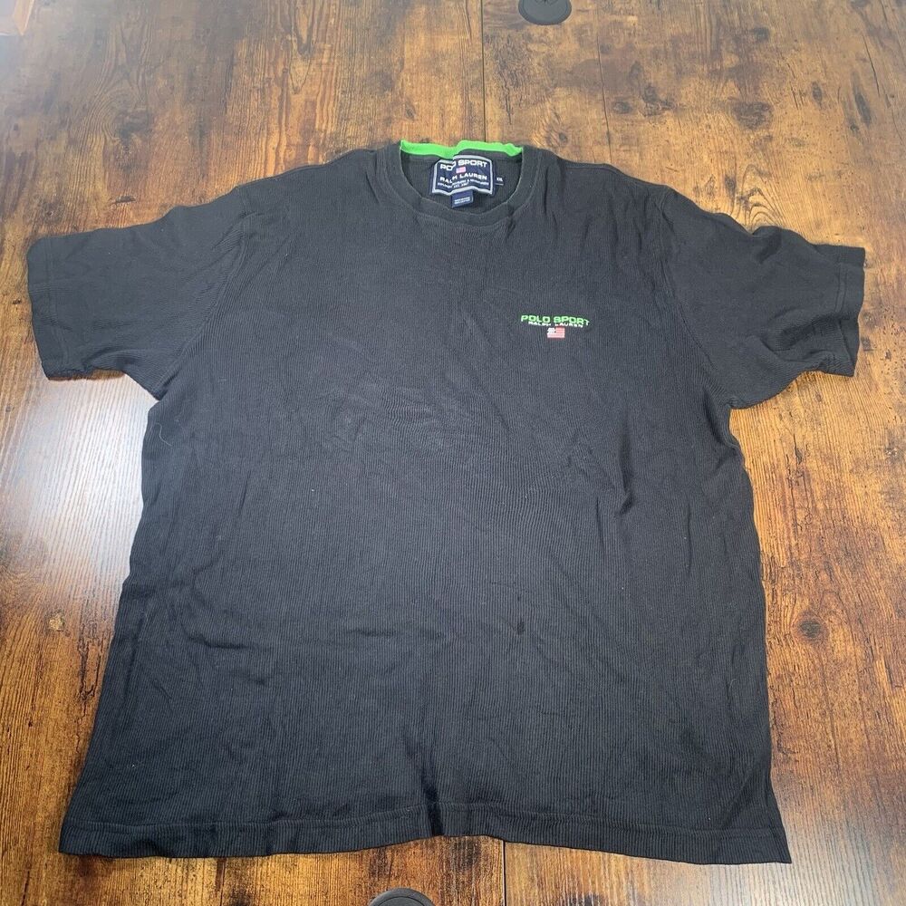 POLO SPORT Ralph Lauren Spell Out USA Flag T Shirt 90s Black XXL